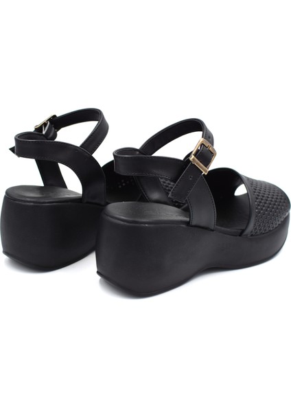 (Shoes) Poli Hafif Taban Dolgu Topuklu Günlük Kadın Sandalet Siyah fırsatları