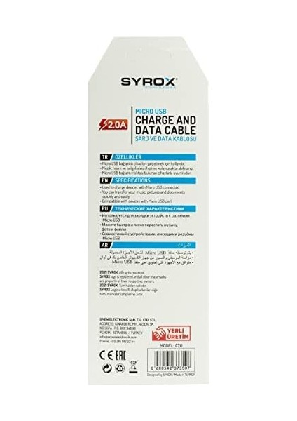 C70 2.0 Mah S6/s7 1.2 mt Mikro Kablo, Beyaz fiyatları