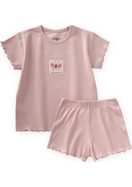 Fitilli Şortlu Takım 1-7 Yaş Pudra Pembe