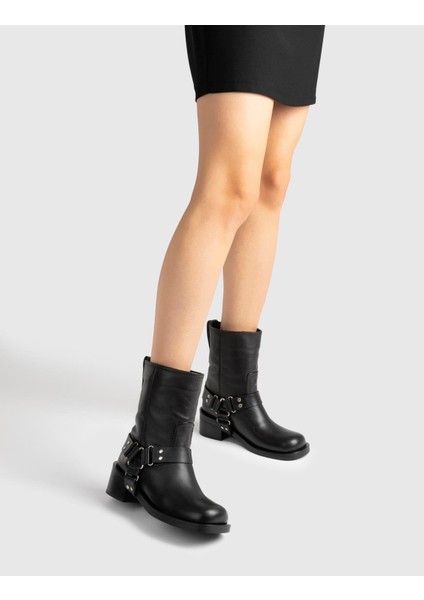 Matthew Hakiki Deri Kadın Siyah Bot fiyatları