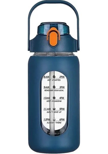 2024 Yeni 946ML/1656ML/1892ML Cam Şişe Silikon Saman Kılıf ve Zaman Markalı Ev Ofisi Gym Cam Su Şişesi Kapasite: 32OZ 9.4X9.4X25CM/RENK: Lacivert (Yurt Dışından)