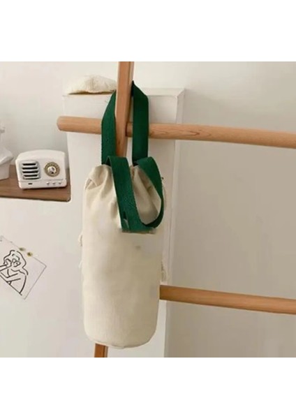 Taşınabilir Tuval Termos Torbası Kapanma Brawstring Depolama Çantası Vakum Fincan Seti Taşınabilir Kupa Tutucu Kol Aquaflask Kapağı Accessorycolor: Bej (Yurt Dışından)