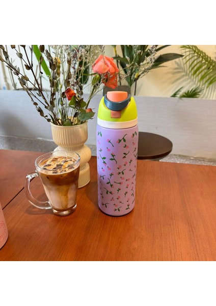 Yeni 32OZ Vakum Şişeleri Saman Zıplayan Kapak Termos Kupası Taşınabilir Yüksek Değer Termal Yalıtım Soğuk Su Kupası Araç Su Isıtıcı Kapasite: 32OZ/RENK: Mor Lale (Yurt Dışından)