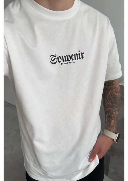 Beyaz Souvenir Baskılı Oversize T-Shirt