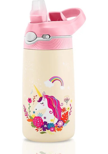 400ML Paslanmaz Çelik Termal Su Şişesi Çocuklar Için Sevimli Karikatür Termos Kupa Saman Sızdıran Yalıtımlı Yalıtımlı Kupa Içki Kapasitesi: 400ML/RENK: At (Yurt Dışından)