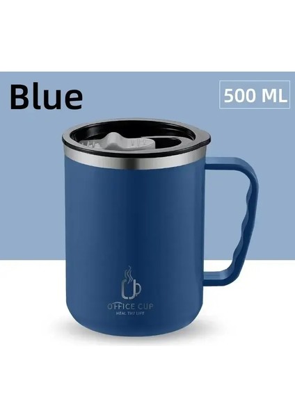 Termal Kahve Kupası Taşınacak 500ML Termos Kahve Kahve Kurı Için Kapak Şişesi ile Saman Paslanmaz Çelik Kupa Termal Kupa Kapasite: 500ML/RENK: B-Mavi (Yurt Dışından)