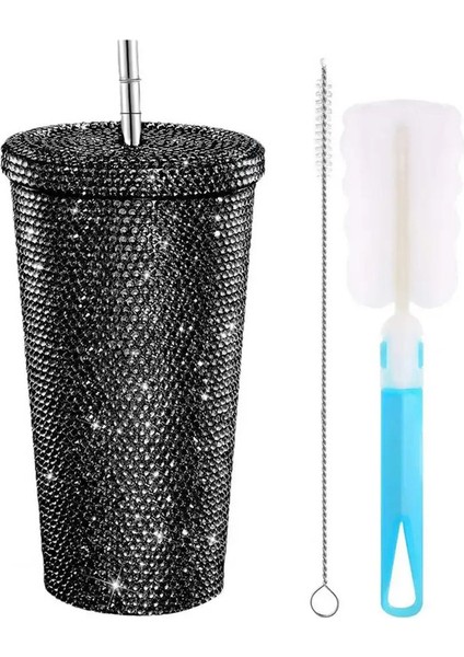 1 Set 500/700ML Köpüklü Termal Kupa Rhinestone Çukurlu Parıltılı Dak Set Paslanmaz Çelik Yalıtımlı Şişeler Vakum Kahve Kupa Renk: Siyah 500ML (Yurt Dışından)