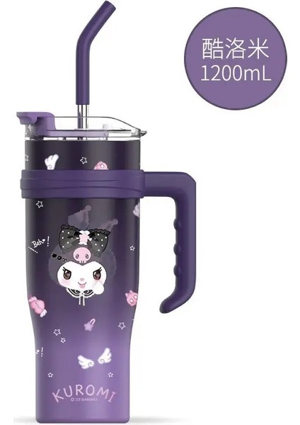 Sanrio 304 Paslanmaz Çelik Yalıtılmış Kupa Kollu Termos Şişesi ile Büyük Kapasite Sevimli Hello Kitty Kuromi Melody Tatil Hediye Kapasitesi: 1200ML/RENK: KUROMI-1200ML (Yurt Dışından)