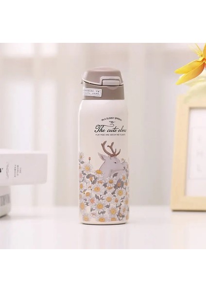 Taşınabilir Paslanmaz Çelik Çiçek Termos Kupa Çocuklar Için Sevimli Yalıtımlı Kupa Termal Şişe Seyahat Vakum Yalıtımlı 350 ml 450ML Kapasite: 450ML/RENK: Kahverengi (Yurt Dışından)