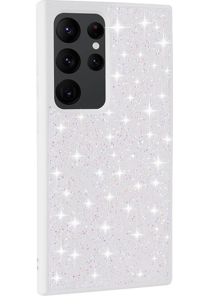 Galaxy S24 Ultra Kılıf Parlak Taşlı Tasarım Znth Pırlanta Kapak-Beyaz