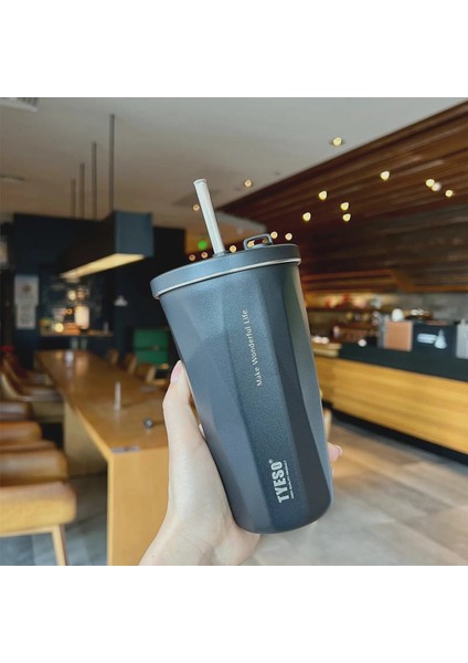 Tyeso 600ML Taşınabilir Vakum Yalıtımlı Kur Paslanmaz Çelik Kahve Kupası Buz Çubuğu Termal Araba Sippi Büyük Kapasiteli Saman Su Kupa Ajan: 600ML/RENK: Kupa Coaster-Green (Yurt Dışından)