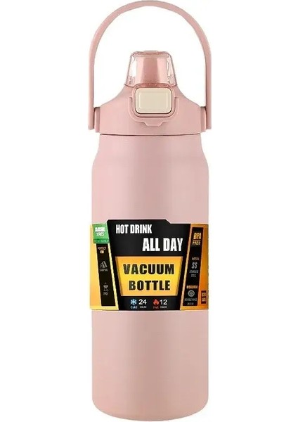 Saman Soğuk ve Sıcak Termal Kupa Tumbler Kahve Kupası Spor Vakum Şişeleri ile Taşınabilir Termos 304 Paslanmaz Çelik Su Şişesi Kapasite: 1500ML/RENK: Pembe (Yurt Dışından)