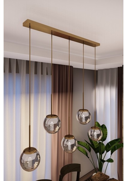 Dora Eskitme Metal Gövdeli 5'li Füme Cam Avize - Modern Sıralı Sarkıt, E27 Uyumlu, Şık Tasarım modelleri