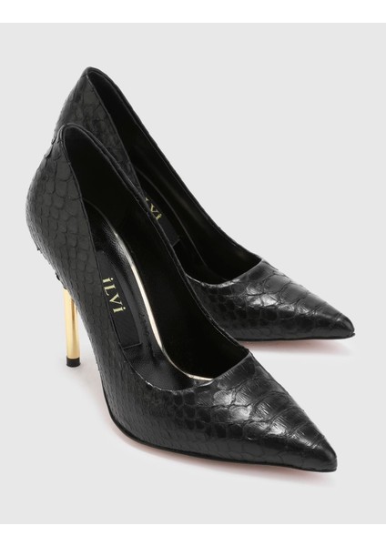 Lotti Hakiki Yılan Deri Kadın Siyah Topuklu Ayakkabı fiyatları