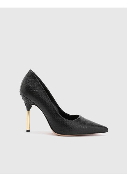 Lotti Hakiki Yılan Deri Kadın Siyah Topuklu Ayakkabı modelleri