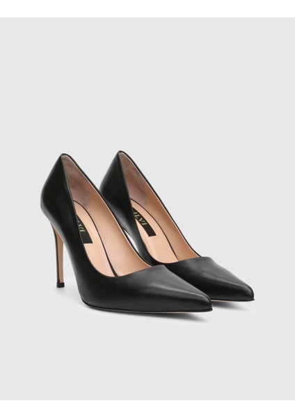 Linz Hakiki Deri Siyah Kadın Stiletto