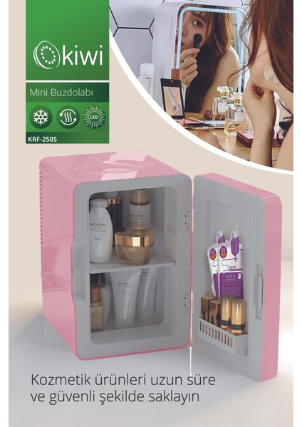 KRF-2505 LED Işıklı Taşınabilir Soğuk - Sıcak Ayarlı Kozmetik Mini Buzdolabı
