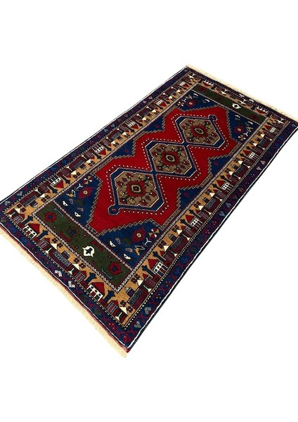 El Dokuma Sıfır Yahyalı Halısı 106X195 Kırmızı Mavi Kök Boya Halı fiyatları