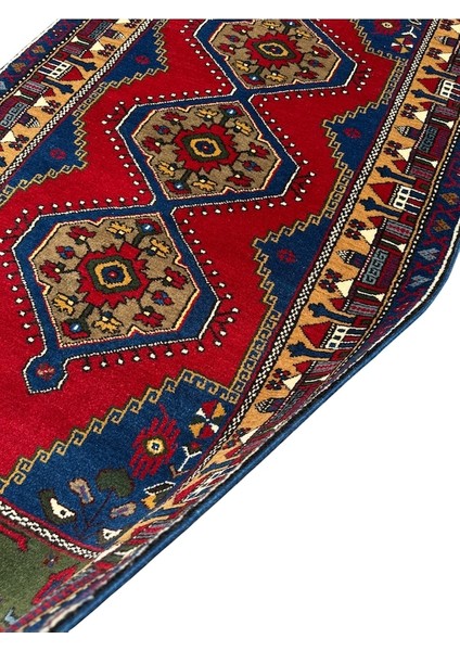 El Dokuma Sıfır Yahyalı Halısı 106X195 Kırmızı Mavi Kök Boya Halı modelleri
