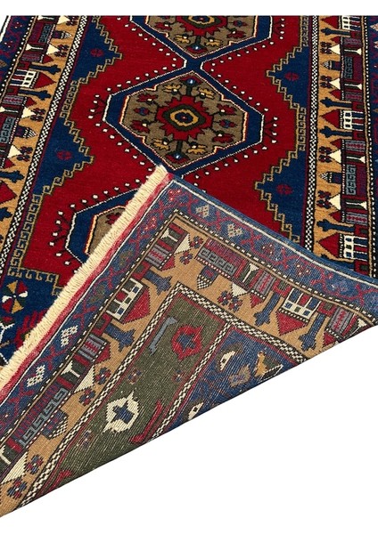El Dokuma Sıfır Yahyalı Halısı 106X195 Kırmızı Mavi Kök Boya Halı fırsatları