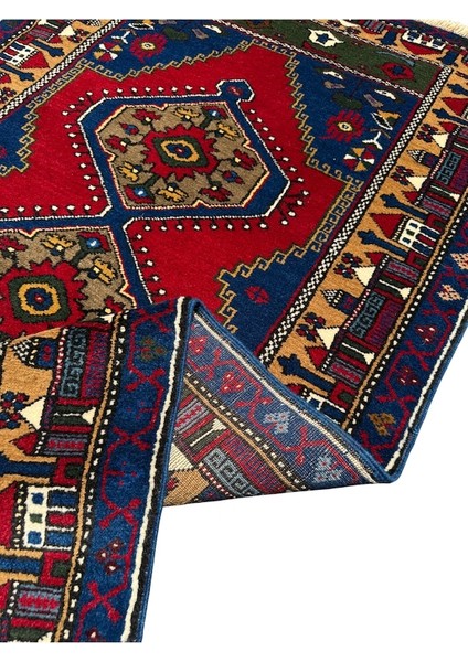 El Dokuma Sıfır Yahyalı Halısı 106X195 Kırmızı Mavi Kök Boya Halı indirimleri