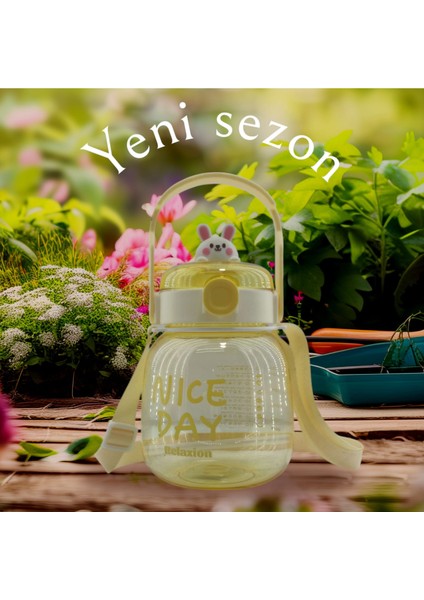 , Maskotlu, Hediyeli, Boyun Askılıklı, Ithal Lüx Beyaz-Sarı Matara/suluk 1100 ml (450)