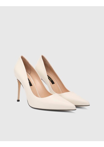 Linz Hakiki Deri Bej Kadın Stiletto