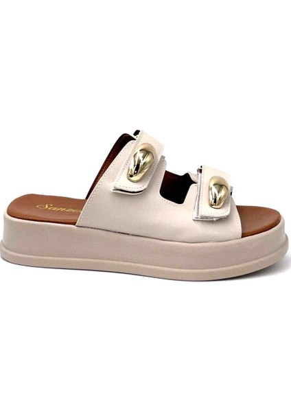 (Şanzelize) Çift Cırtlı Günlük Kadın Terlik Bej modelleri