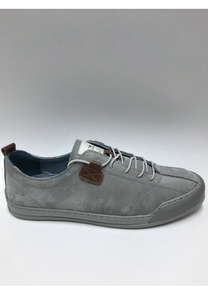 Hakiki Deri Bağcıklı Esnek Gri Nubuk Yazlık Erkek Ayakkabı C-912008RW