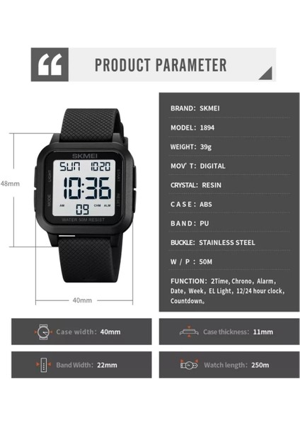 Skmei Erkek Kol Saati Spor Saat Chrono LED Ekran 1894 fırsatları