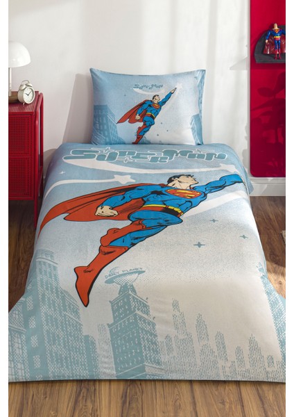 Superman Hero Tek Kişilik Lisanslı Lastikli Çarşaf Çocuk Nevresim Takımı fırsatları
