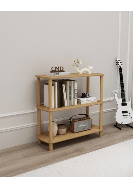 ROSA 3 Raflı Kitaplık – 80 cm Genişlik | Minimalist MDF Lam ve Ahşap Ayaklı Çok Amaçlı Raflı Dolap