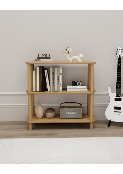 ROSA 3 Raflı Kitaplık – 80 cm Genişlik | Minimalist MDF Lam ve Ahşap Ayaklı Çok Amaçlı Raflı Dolap