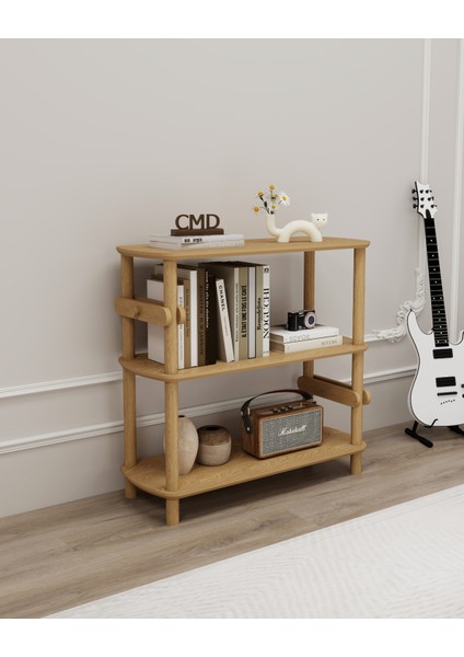 ROSA 3 Raflı Kitaplık – 80 cm Genişlik | Minimalist MDF Lam ve Ahşap Ayaklı Çok Amaçlı Raflı Dolap