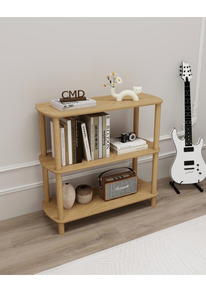 ROSA 3 Raflı Kitaplık – 80 cm Genişlik | Minimalist MDF Lam ve Ahşap Ayaklı Çok Amaçlı Raflı Dolap