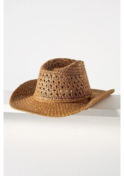 Kadın Nefes Alan Ipli Premium Hasır Kovboy Şapka - Camel fiyatları