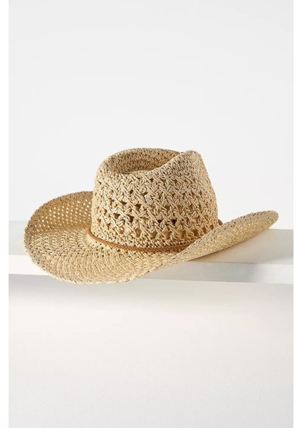 Kadın Nefes Alan Ipli Premium Hasır Kovboy Şapka - Bej fiyatları