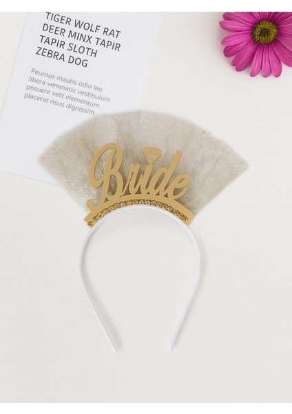 Bride Pleksi Altın Tül-Incilii Taç