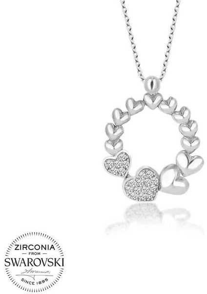 Swarovski Taşlı Gümüş Çember Kalp Bayan Kolye