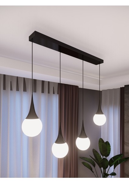 Opya 4’lü Camlı Metal Sıralı Sarkıt Avize – Modern Stil, E27 Duy ile Uyumlu modelleri