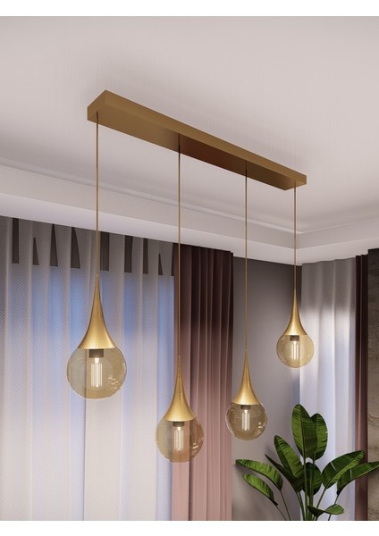 Opya 4’lü Camlı Metal Sıralı Sarkıt Avize – Modern Stil, E27 Duy ile Uyumlu