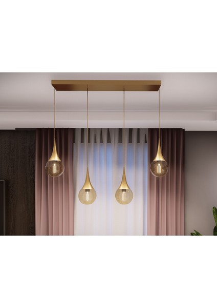 Opya 4’lü Camlı Metal Sıralı Sarkıt Avize – Modern Stil, E27 Duy ile Uyumlu modelleri