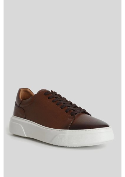 Tommy Erkek Deri Sneaker Ayakkabı Kahve