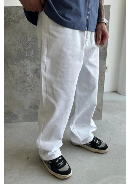 Beyaz Relax Baggy Jean modelleri