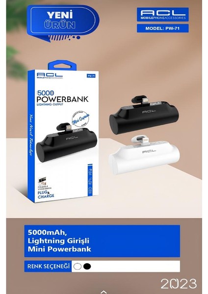 PW-71 5.000mAh Super Mini, Lightning Girişli Mini, Powerbank