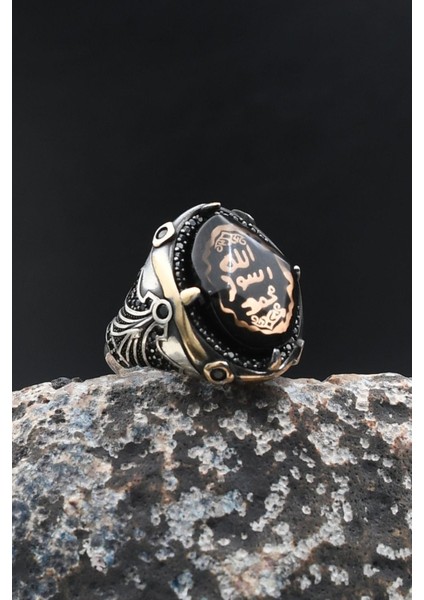 Mührü Şerif 925 Ayar Gümüş Yüzük Sıkma Kehribar Taşlı 902004 fiyatları