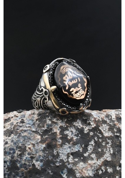 Mührü Şerif 925 Ayar Gümüş Yüzük Sıkma Kehribar Taşlı 902004 modelleri