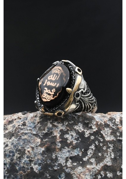 Mührü Şerif 925 Ayar Gümüş Yüzük Sıkma Kehribar Taşlı 902004 indirimleri