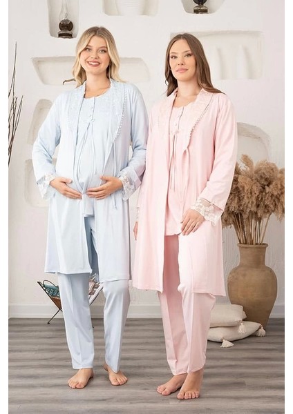 Bone 5905 Kadın Lohusa Viskon Klasik 3'lü Pijama Takımı modelleri