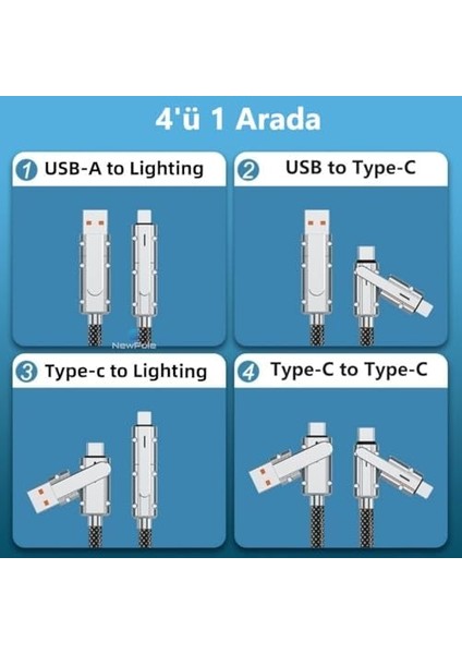 [4'ü 1 Arada] 60W Hızlı Şarj Kablosu Çoklu Örgü Kopma Karşıtı Type C ve Lightning Cihazlar Ile Uyumlu iPhone 16 15 14 13 12 11 x 7/ Galaxy S25 S24 S23 S22 ile Uyumlu (Mavi) fiyatları